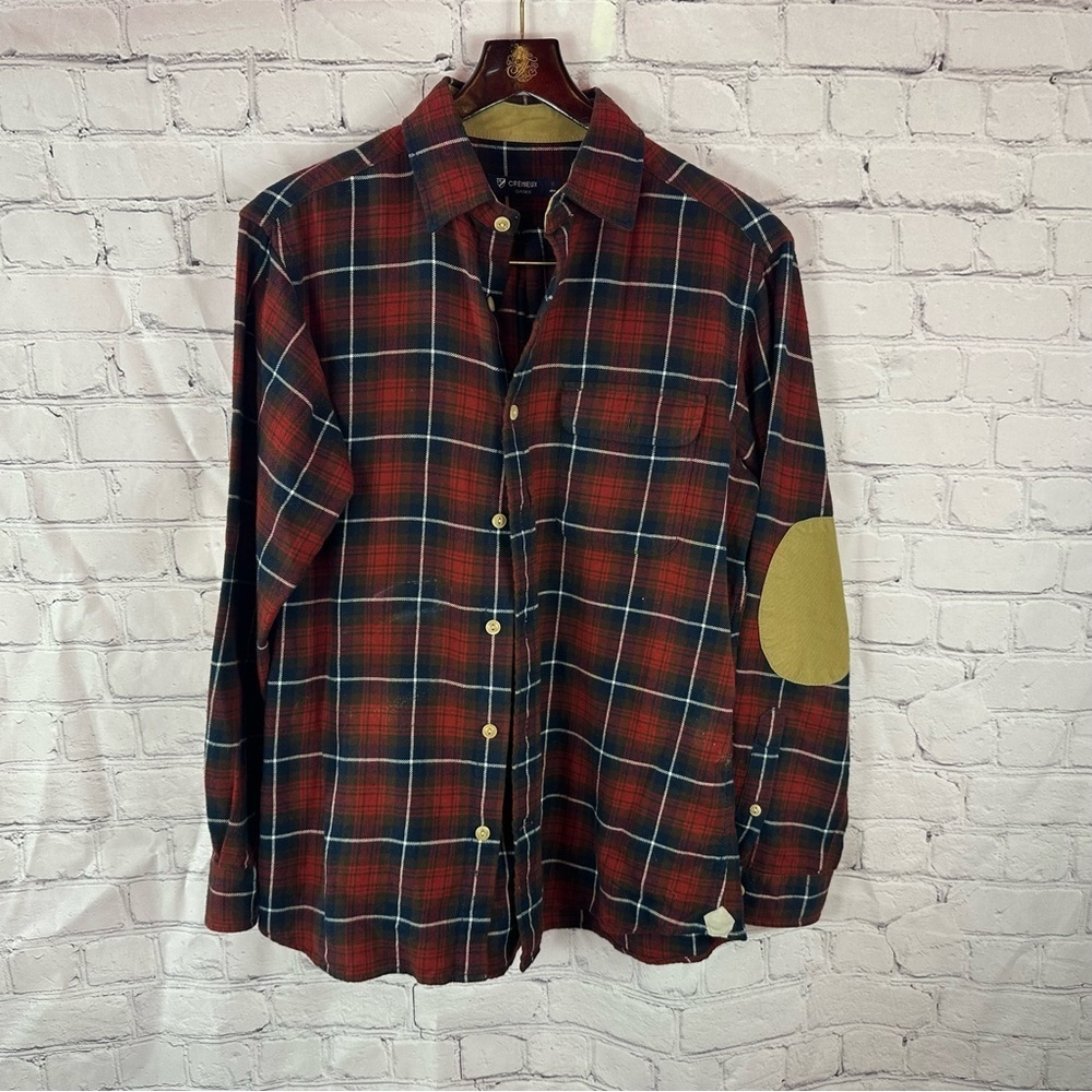 cremieux classics cotton flannel Plaid Shirt with Elbow Patches sz med